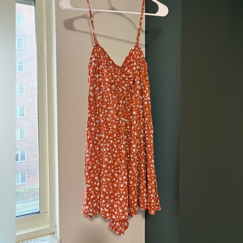 Orange Floral Spaghetti Strap Romper